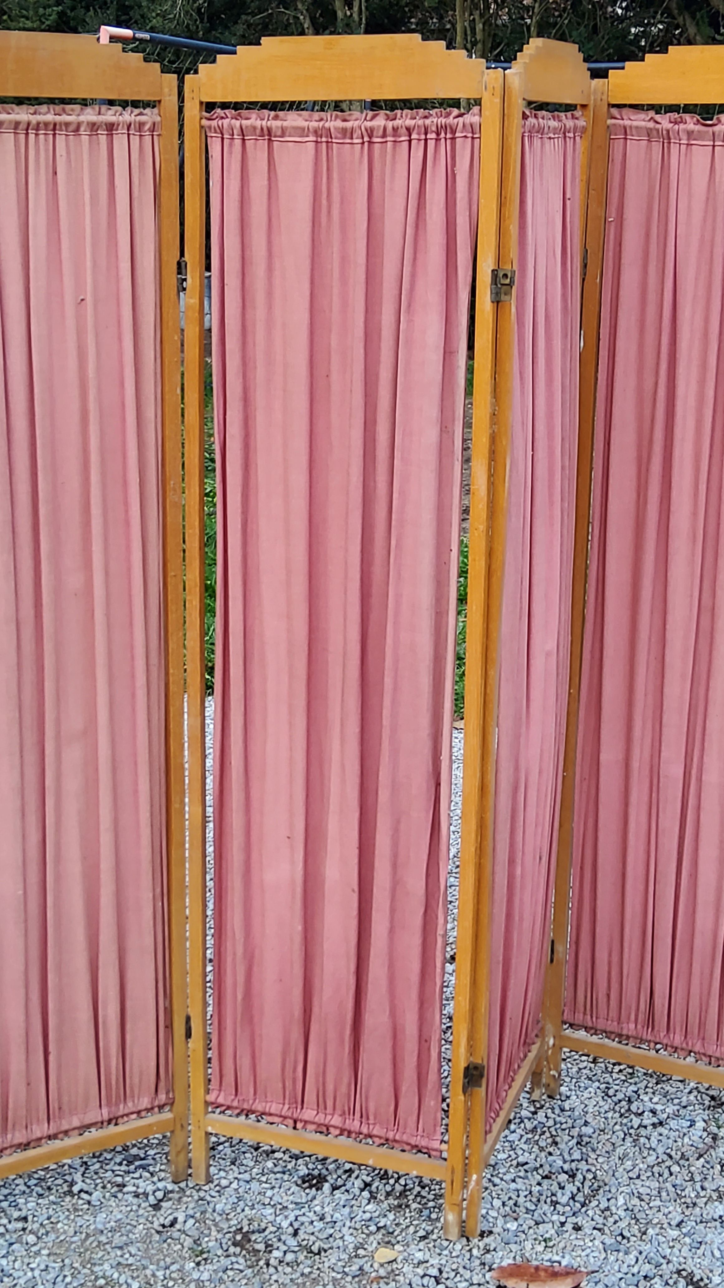 Art Deco screen 6 leaves in beech and fabrics of the 30s