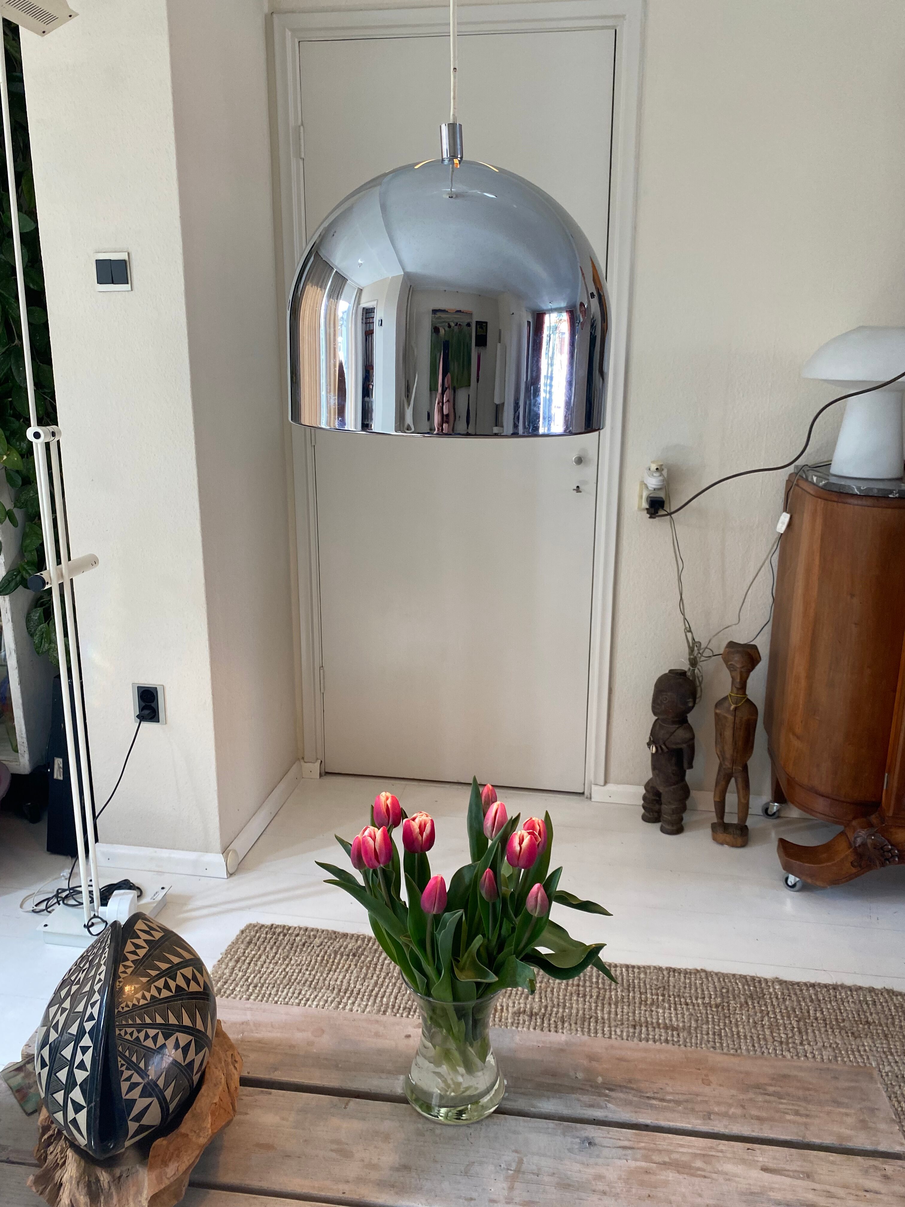 Large Mid-Century Space Age Bell Pendant in Chrome from Staff, 1970s