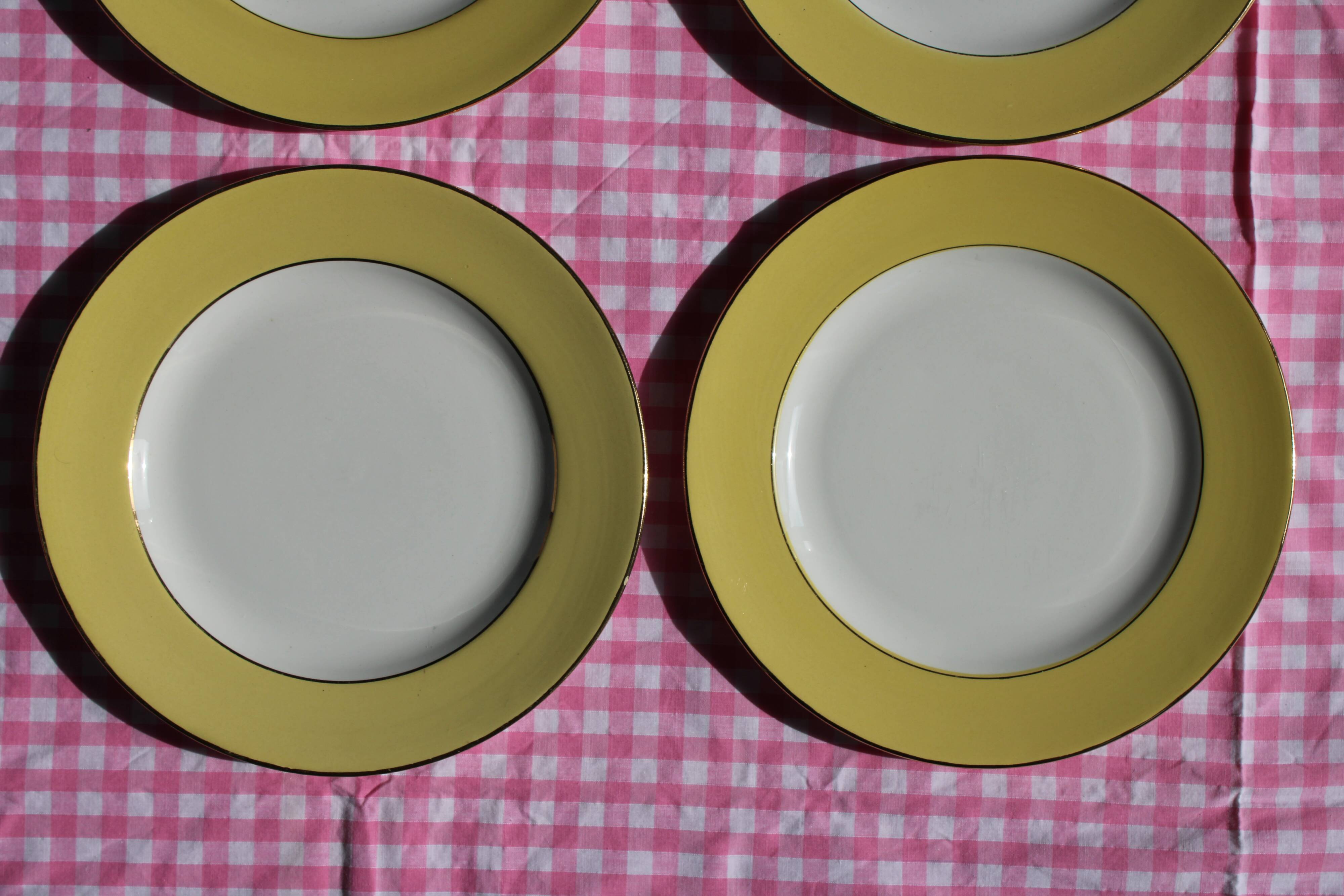 4 yellow L'amandinoise vintage dinner plates