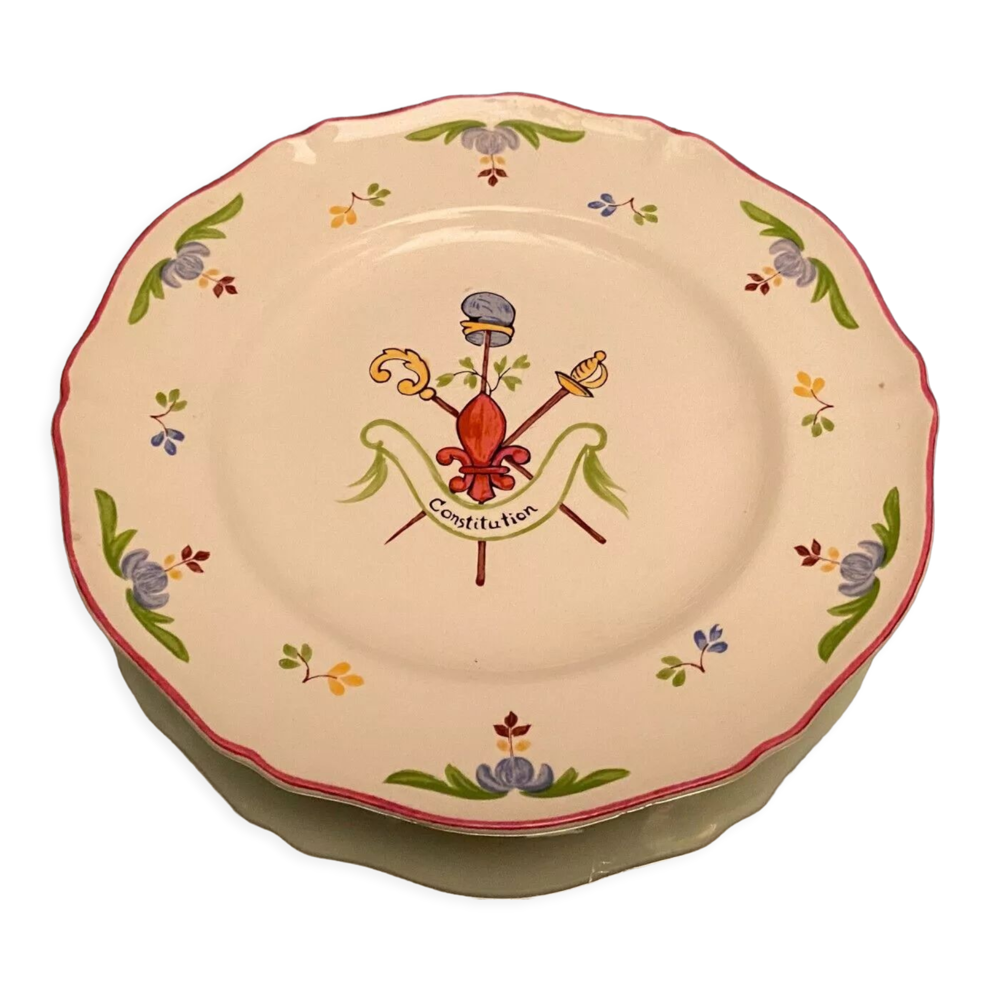 Flat earthenware Saint Amand style French Revolution A ça ira titled Constitution