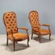 Antique walnut and leather armchairs, Italy, 20th century