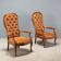 Antique walnut and leather armchairs, Italy, 20th century