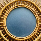Miroir soleil en rotin authentique 60s