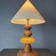 Midcentury wood turned adjustable table lamp with glass sphere, 1970s