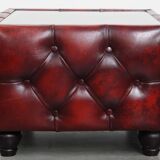 Set of 3 Red Leather Chesterfield Side/Coffee Tables with Glass Tops