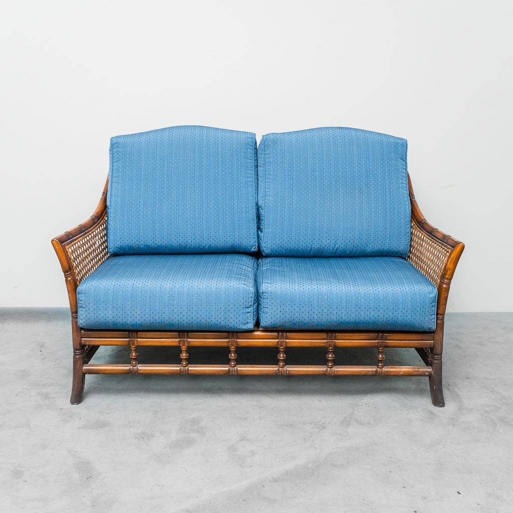 Vintage 2-seater sofa in bamboo and Vienna straw 1960s modernism