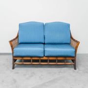 Vintage 2-seater sofa in bamboo and Vienna straw 1960s modernism
