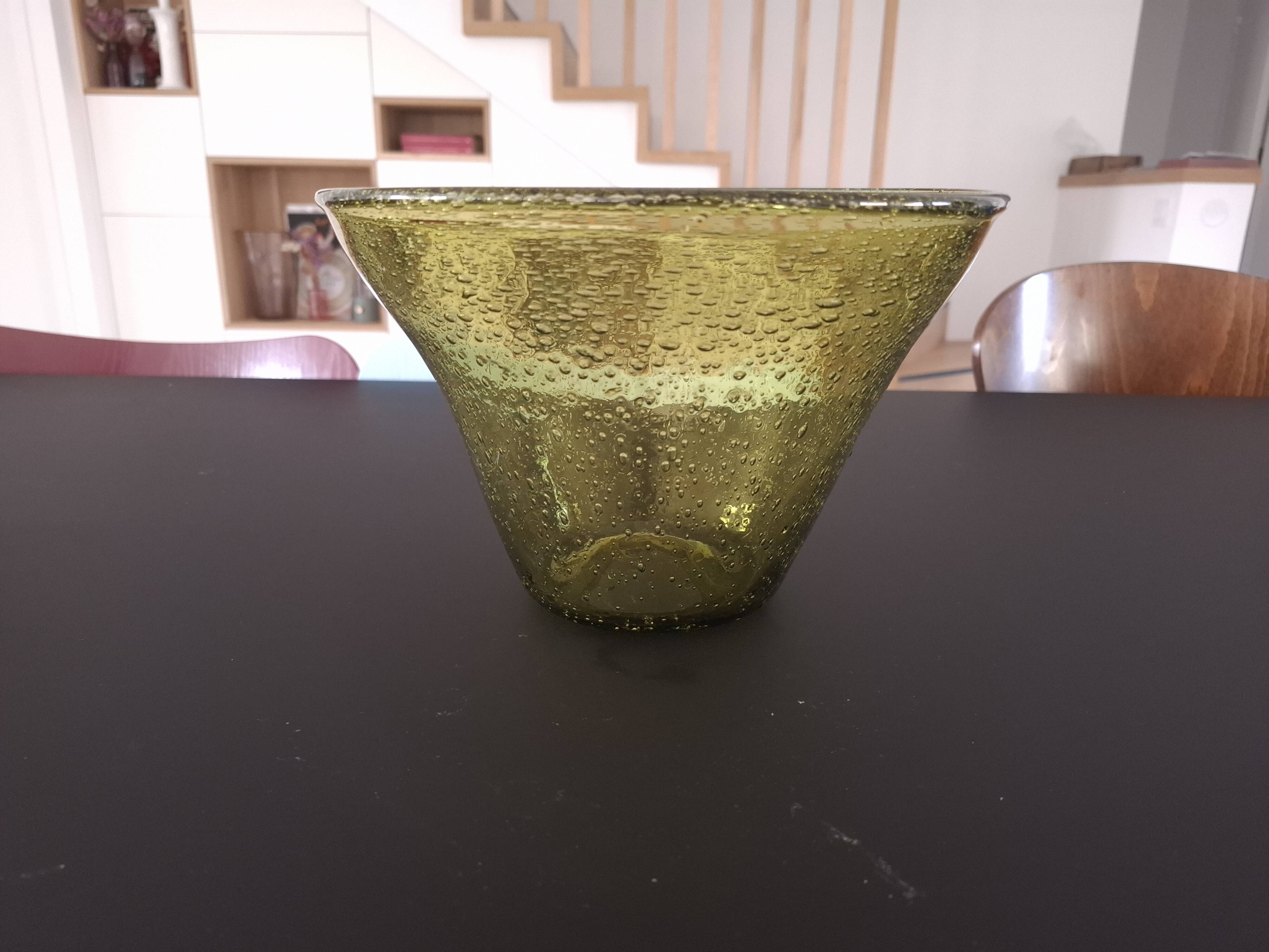Large blown biot glass salad bowl