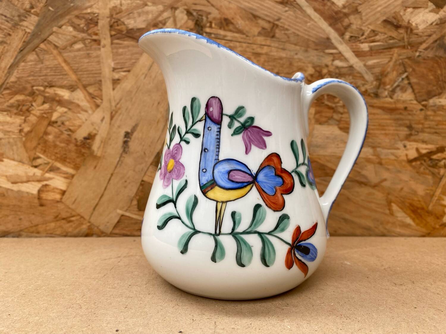 Antique Deshoulleres Deswarte Pitcher White Ceramic Painted Decor Vintage