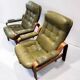 Ensemble de 2 fauteuils de salon vert olive – Göte Möbler, Suède, années 1970