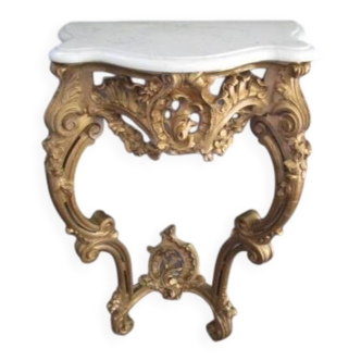 Console de style louis XV en bois et stuc doré, plateau marbre