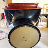 Elda armchair by Joe Colombo, black shell, brown leather