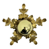 Lampe à fleurs en feuille d'or Hollywood Regency, années 1970