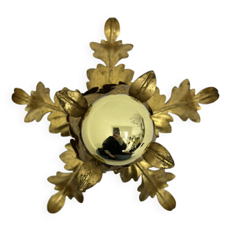 Lampe à fleurs en feuille d'or Hollywood Regency, années 1970
