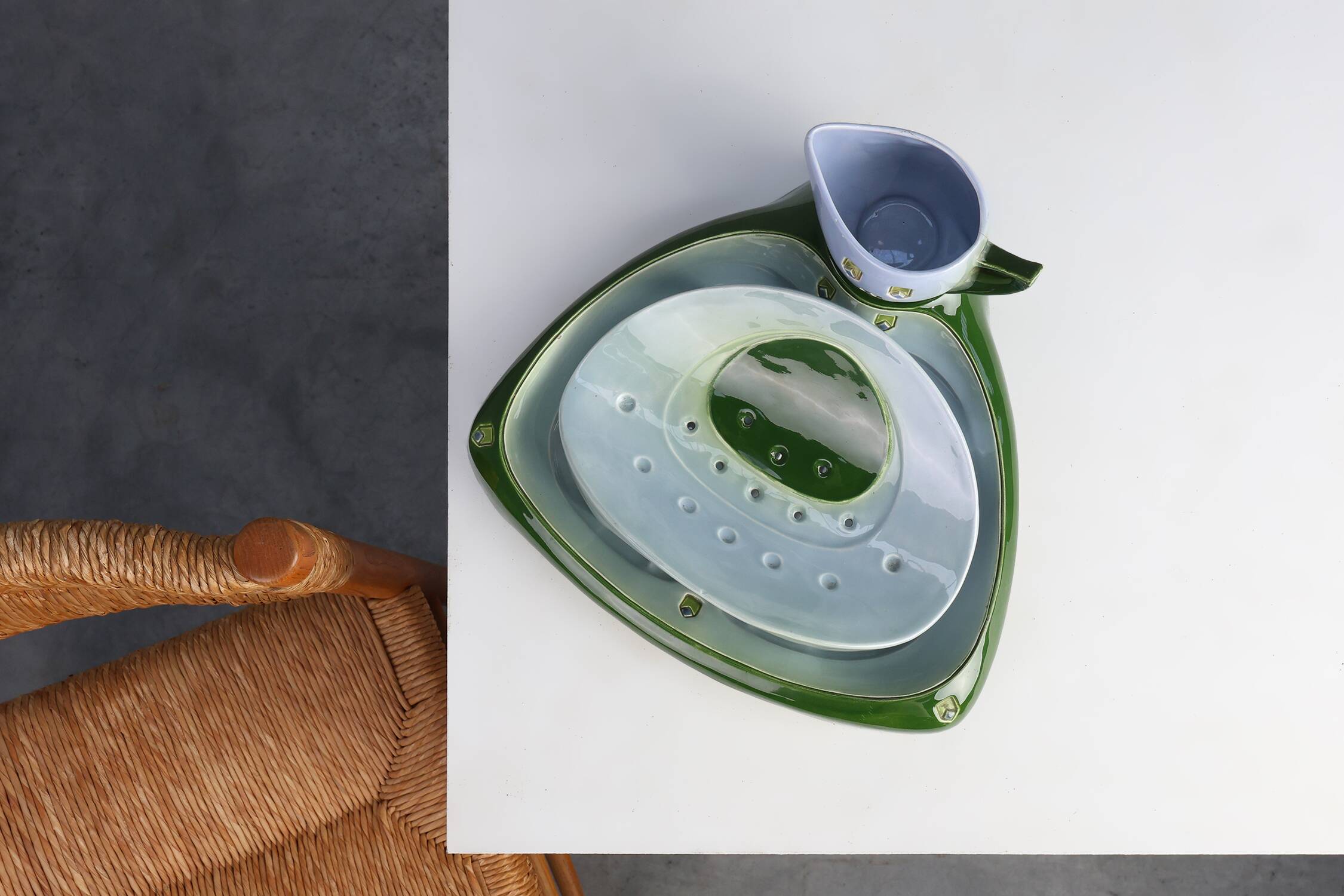 Rare Art Nouveau ceramic 3-piece asparagus set by Julius Dessler, Austria