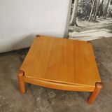 Square coffee table in solid blond wood 80s