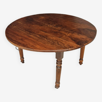 Table ronde antique à abattants en noyer 120 cm