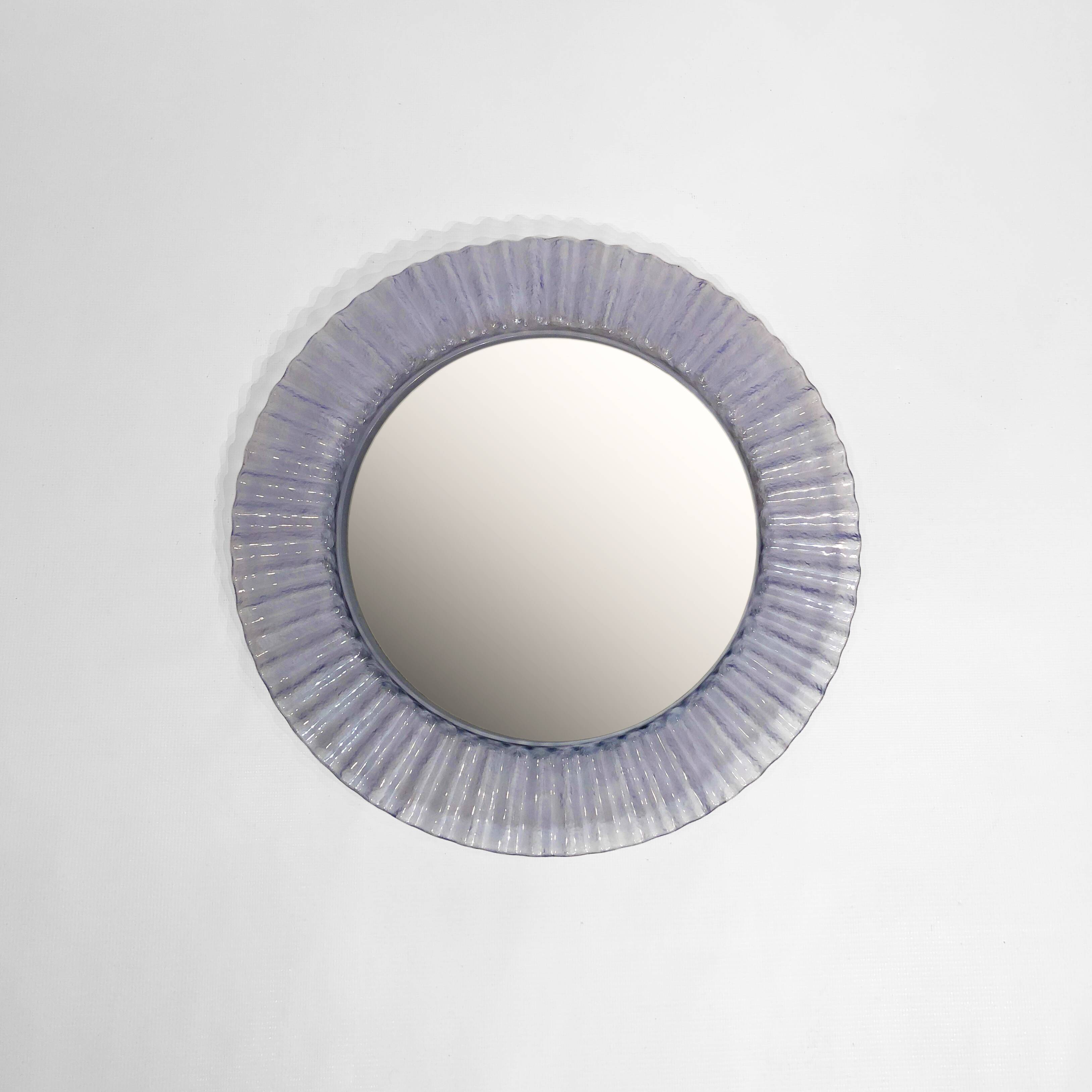Acrylic Ice Wave Round Wall Mirror Italian 1970s Post-Modern 1980s Bathroom