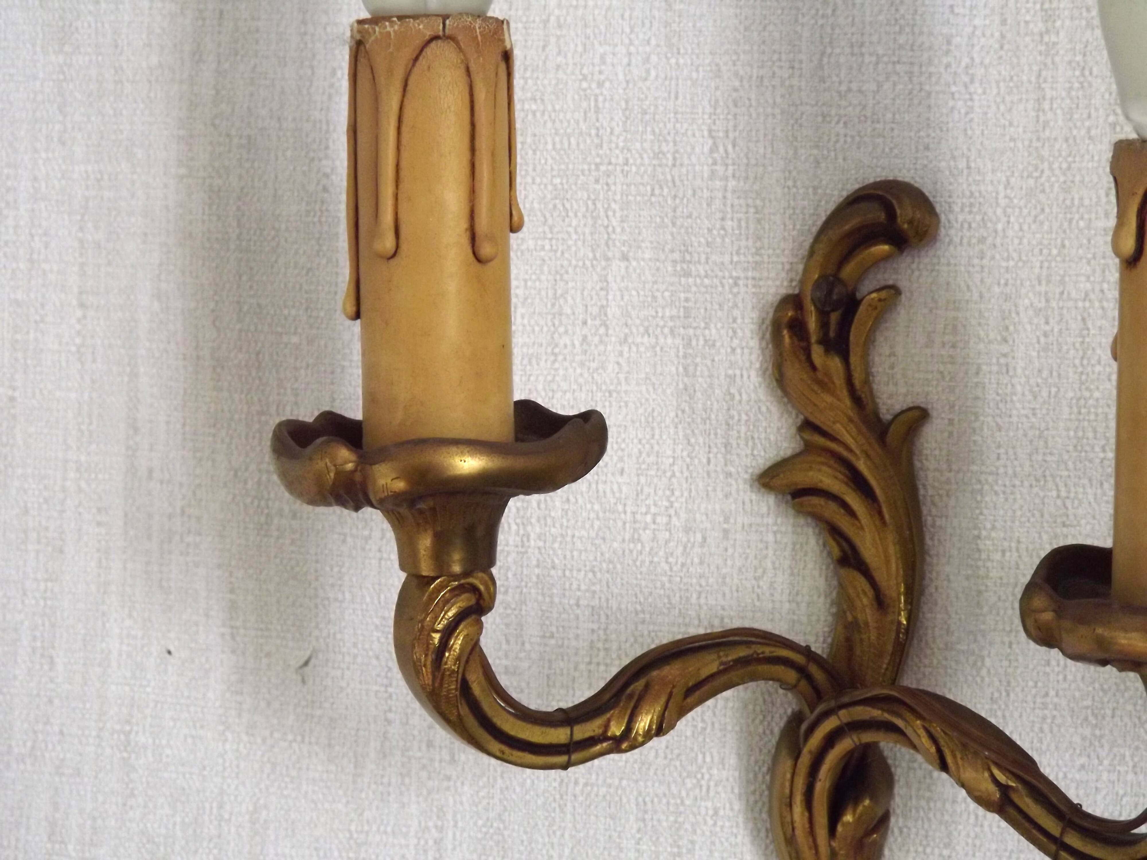 Vintage French Bronze Double Wall Sconces with Acanthus Leaf Detail 5706