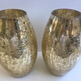 Pair of Cracked Mercurized Ovoid Vases Modernist Design Tealight Holders