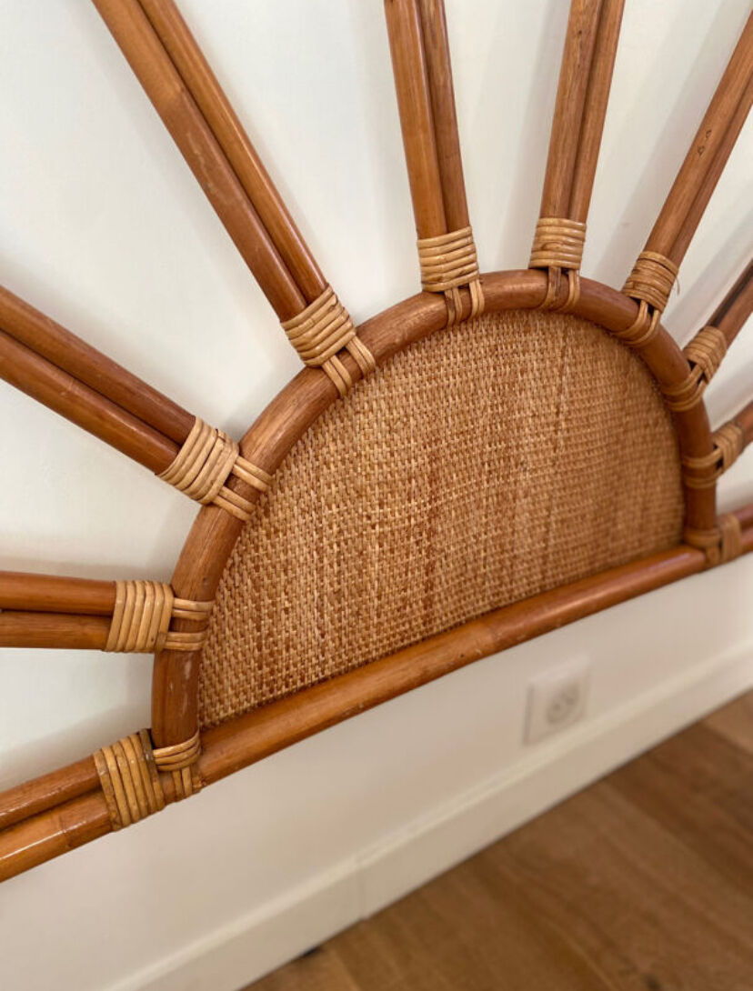 Vintage 1970s rattan and cane headboard for a double bed.