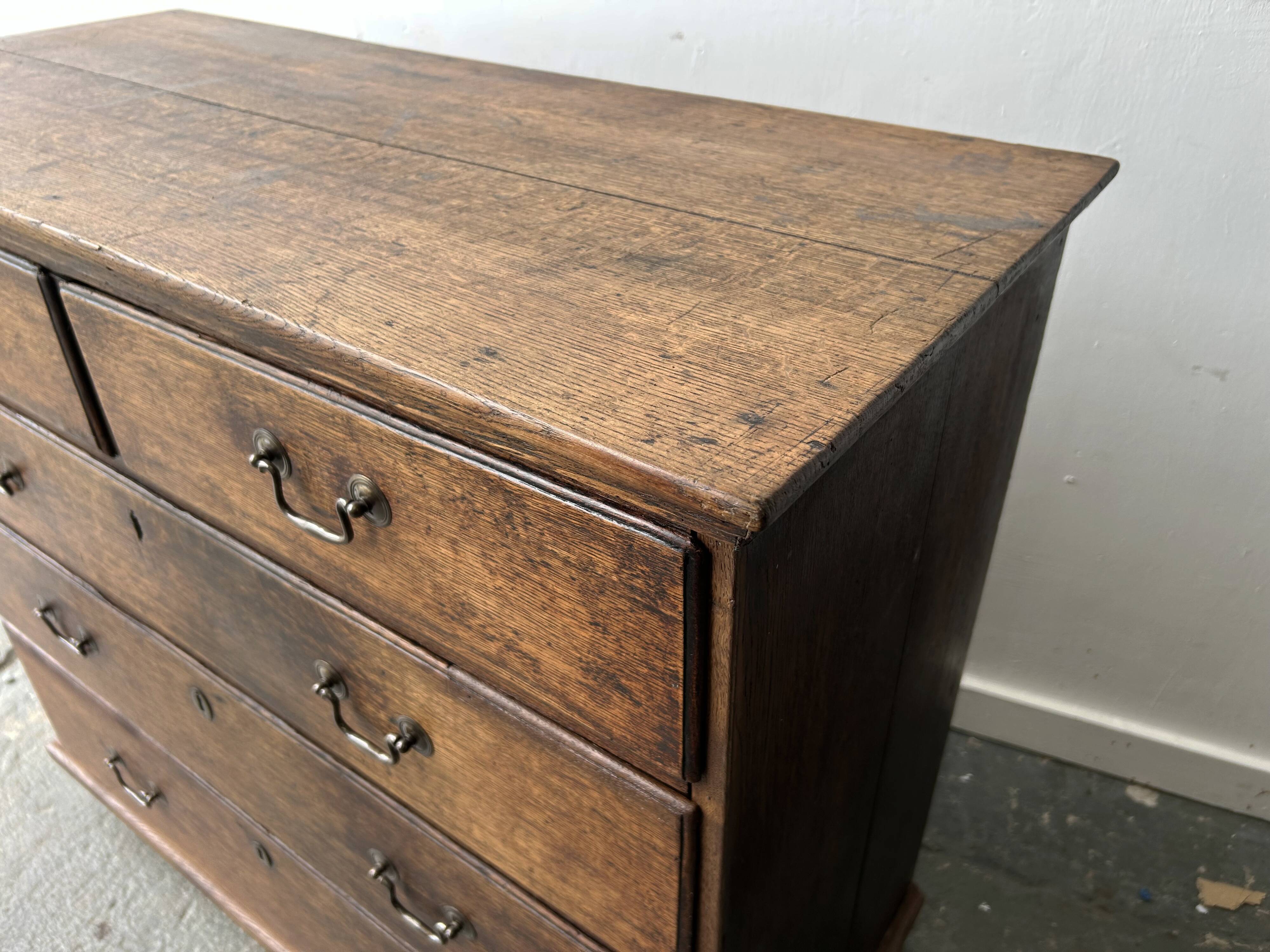 Antique Georgian Oak Chest of Drawers Swan Neck Handles circa 1760-1800