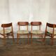 Lot de 4 chaises scandinave teck & tissus beige 1950 1960 vintage design