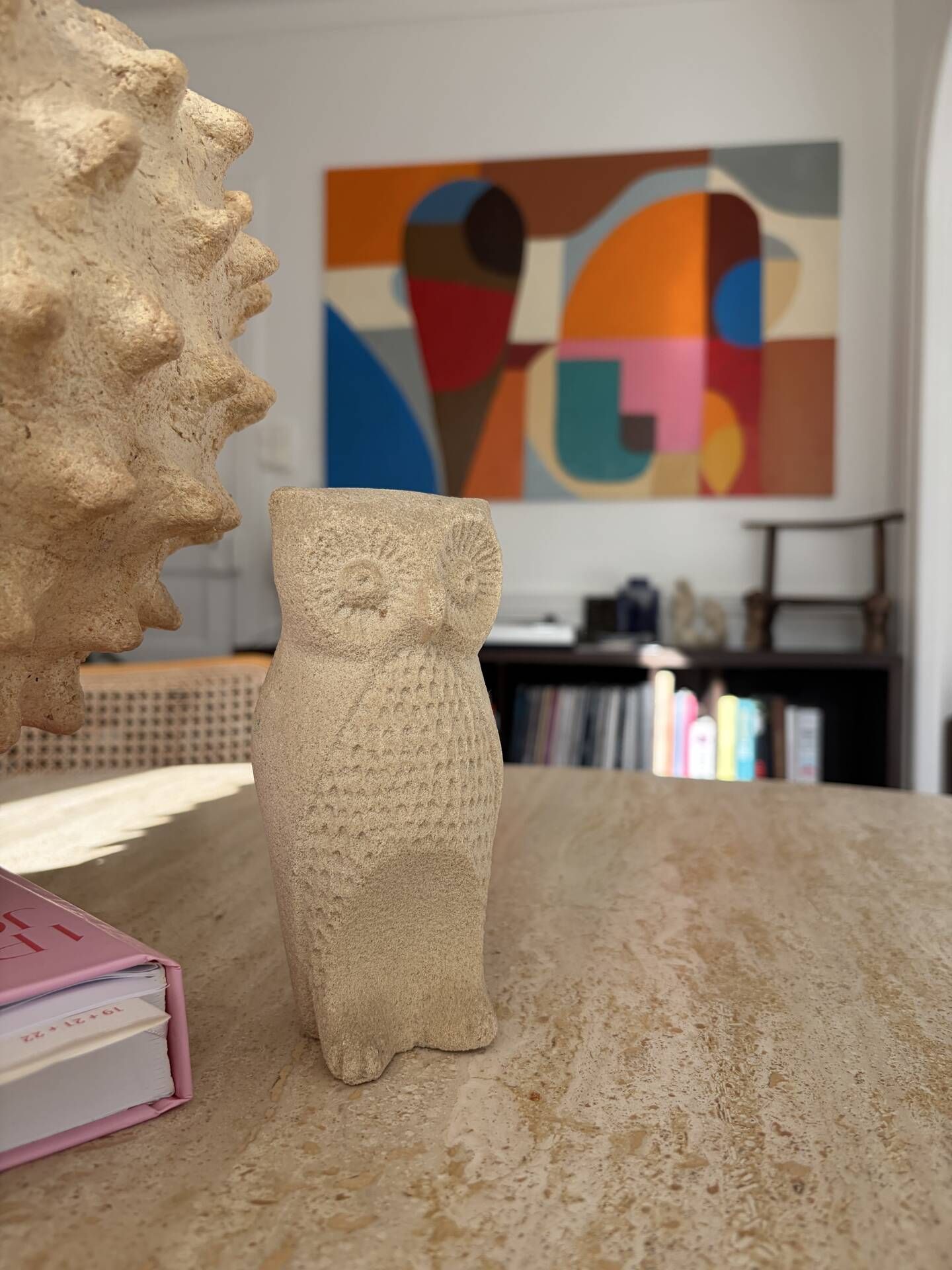 Owl sculpture in stone from the year 1970.