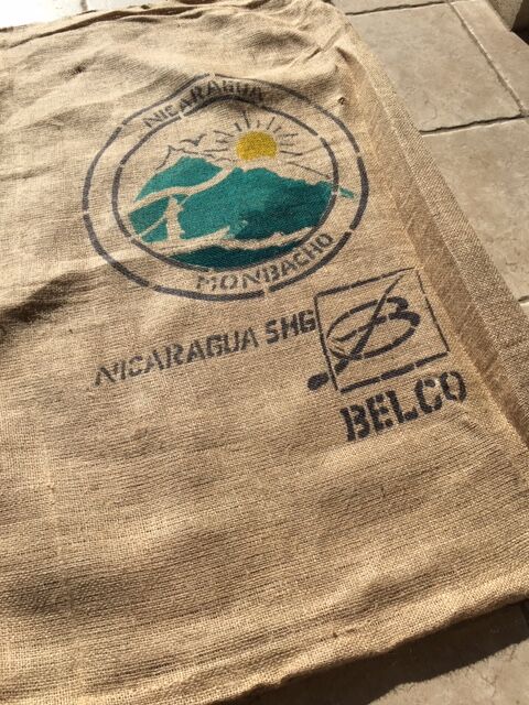 Coffee in burlap bag ma