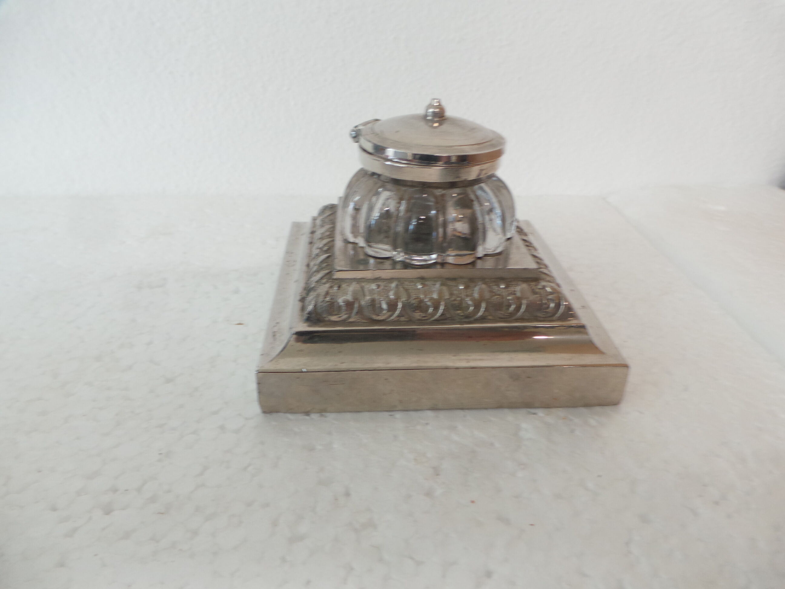 Encrier de bureau metal et verre art déco