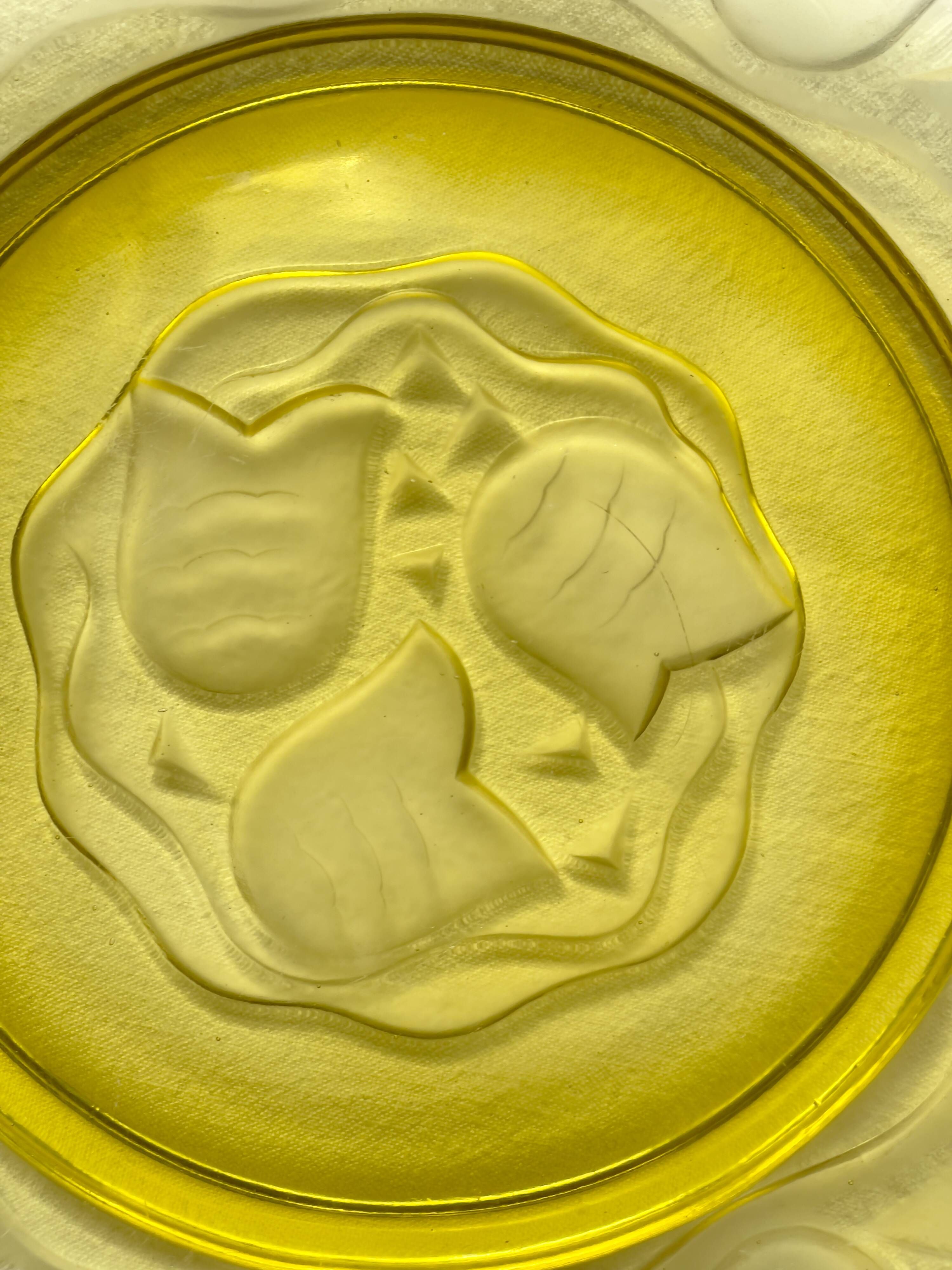 Rare Art Deco salad bowl by André Hunebelle in yellow molded pressed glass