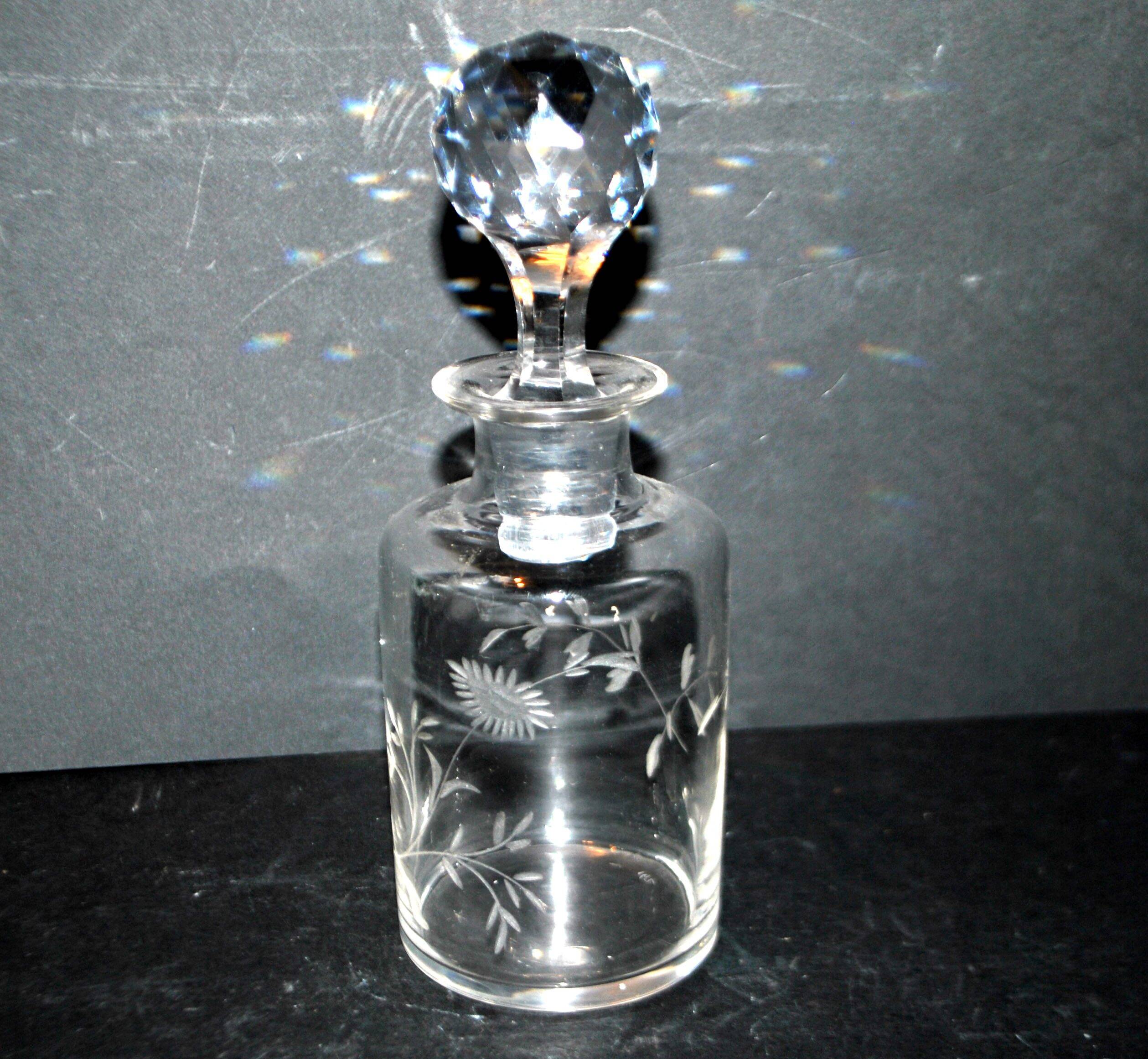 Antique Saint-Louis floral engraved crystal bottle carafe H17cm