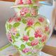 Vintage XXL lamp with pink flowers – Ceramic vase & matching lampshade