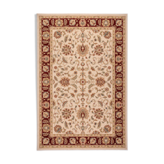 Tapis oriental 1,6x2,3 m en laine beige et rouge