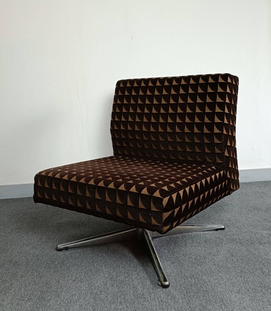 Pair of fabric and chrome steel armchairs, 1960s