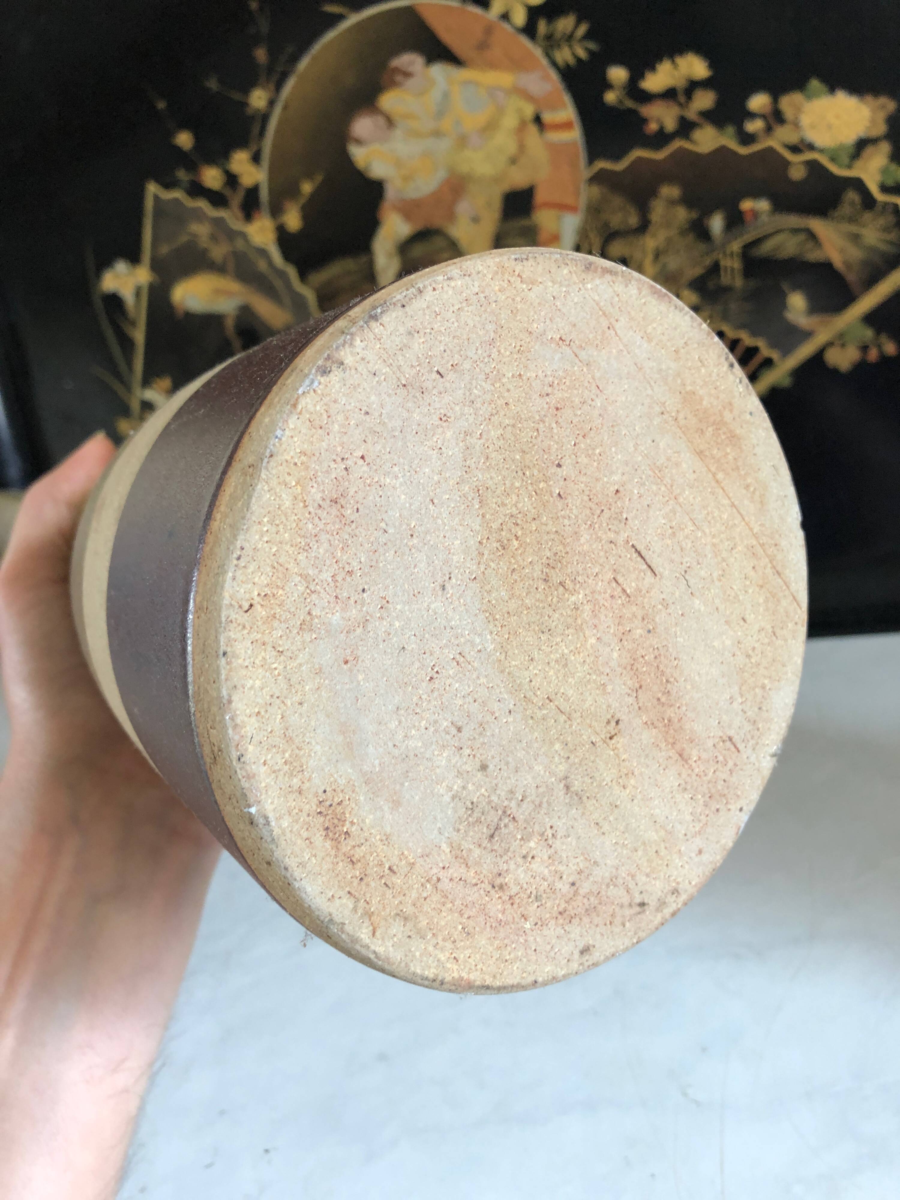 Soliflore Long Neck Vase in striped ceramic in the style of Bruno Gambone c1970