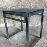 Bedside table in blue plexiglass and chrome metal, 1970