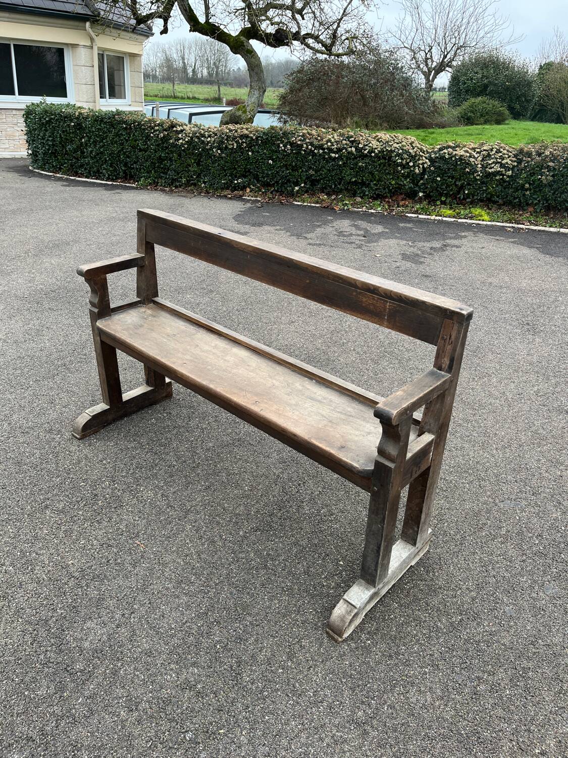 Old pegged oak church bench
