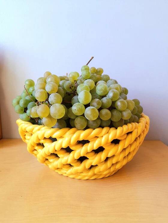 Woven ceramic fruit bowl, Antheor 1960.