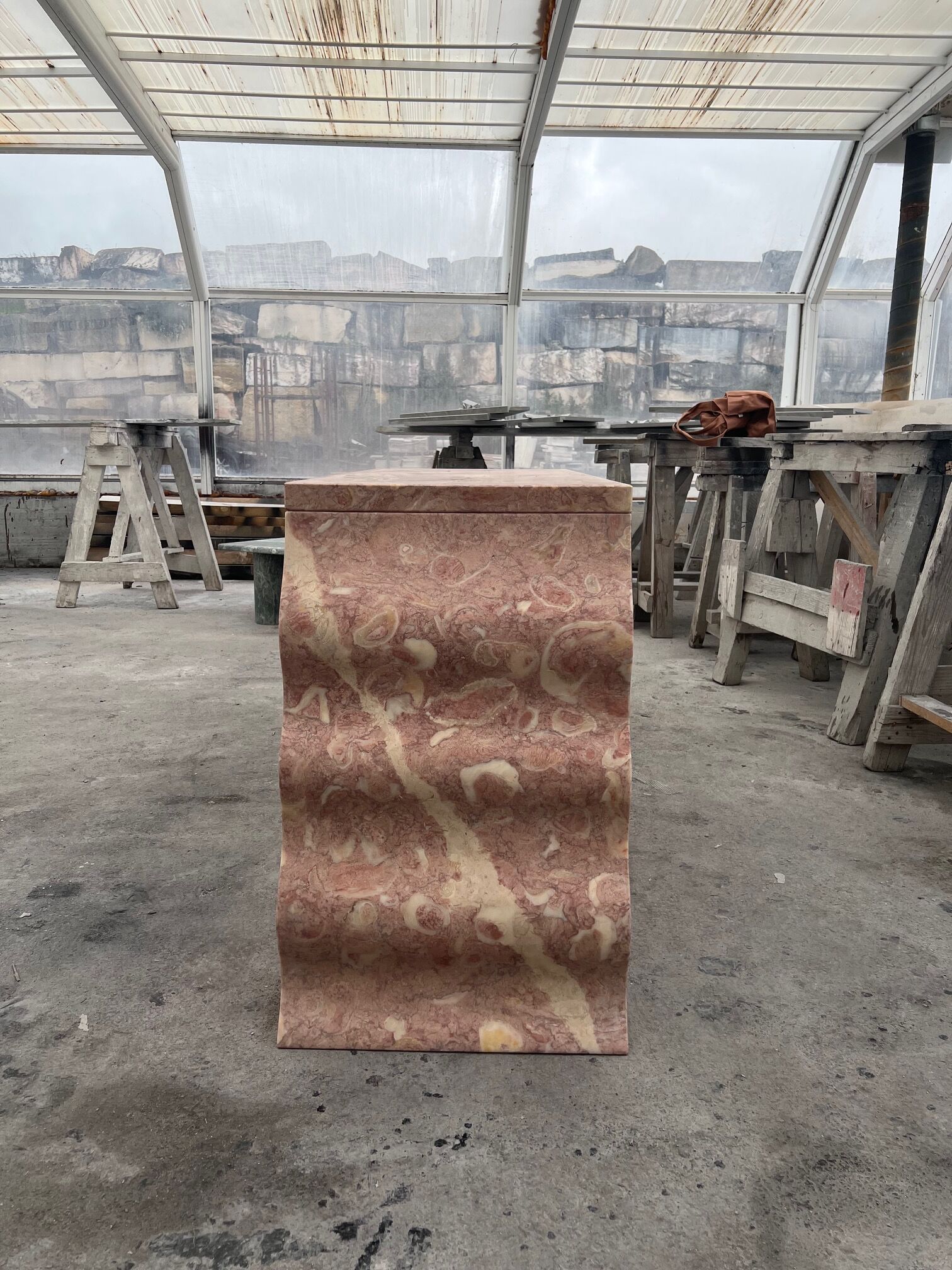 Sculptural solid stone desk / console