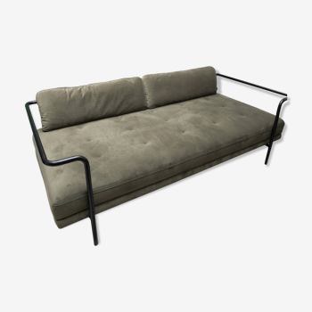 Khaki velvet sofa with black metal frame Made