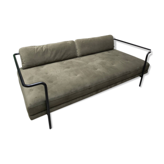 Khaki velvet sofa with black metal frame Made