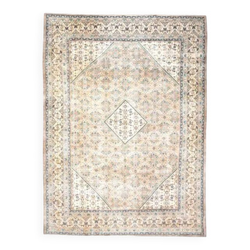 Tapis persan fait main en laine et coton marron 292x400 des années 1970