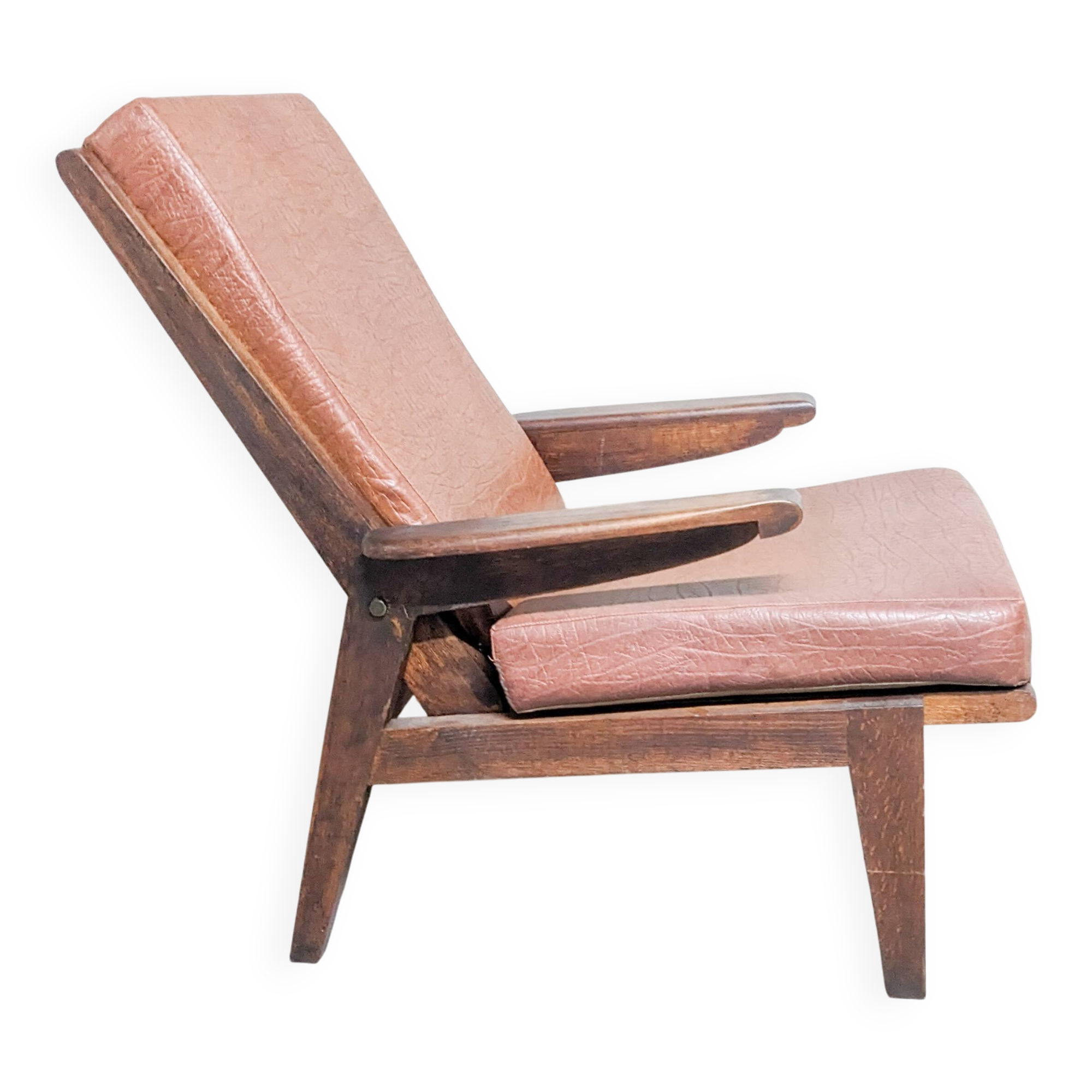 Vintage Free Span FS115 Solid Oak Recliner Chair 1950s