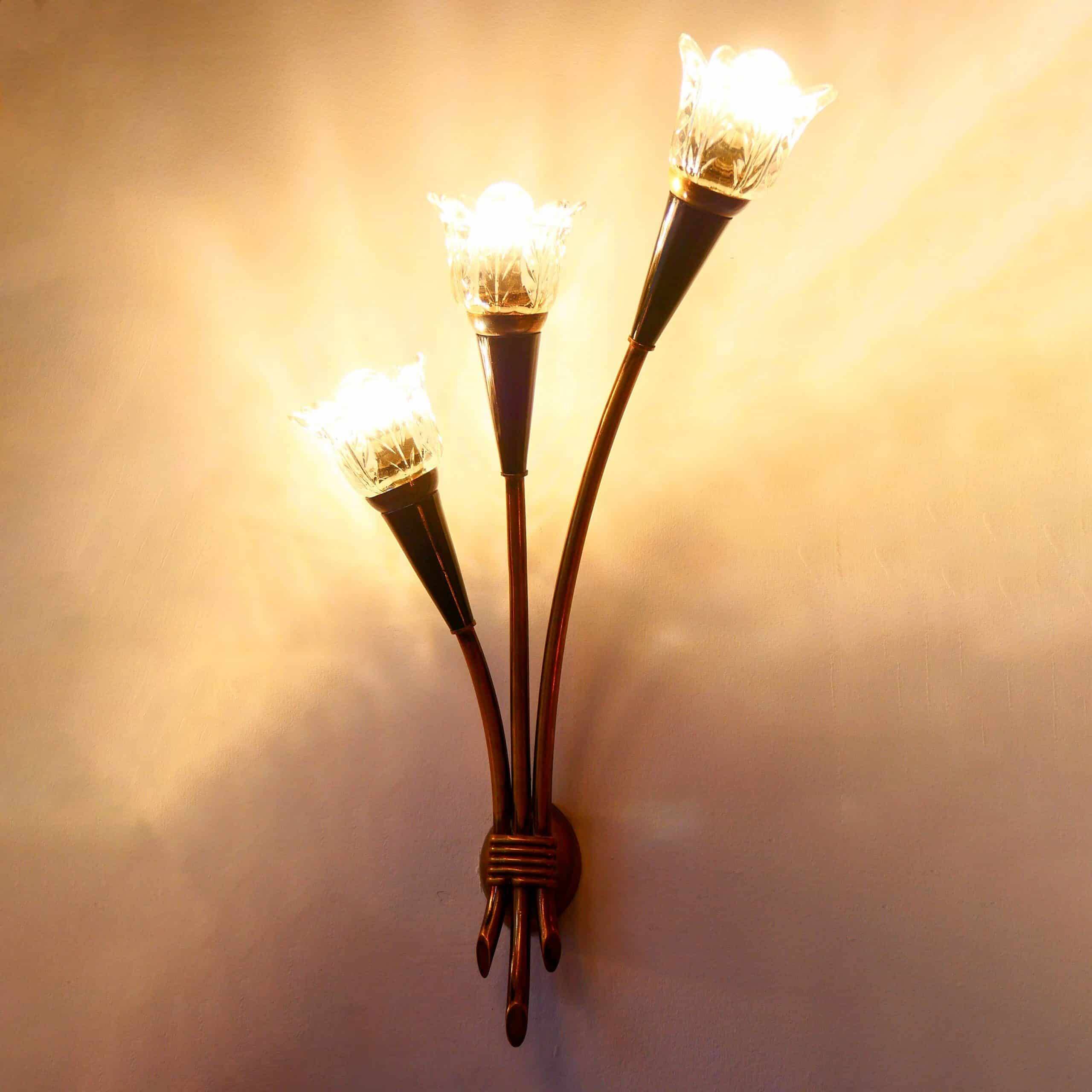 Antique pair of “tulip” wall lights