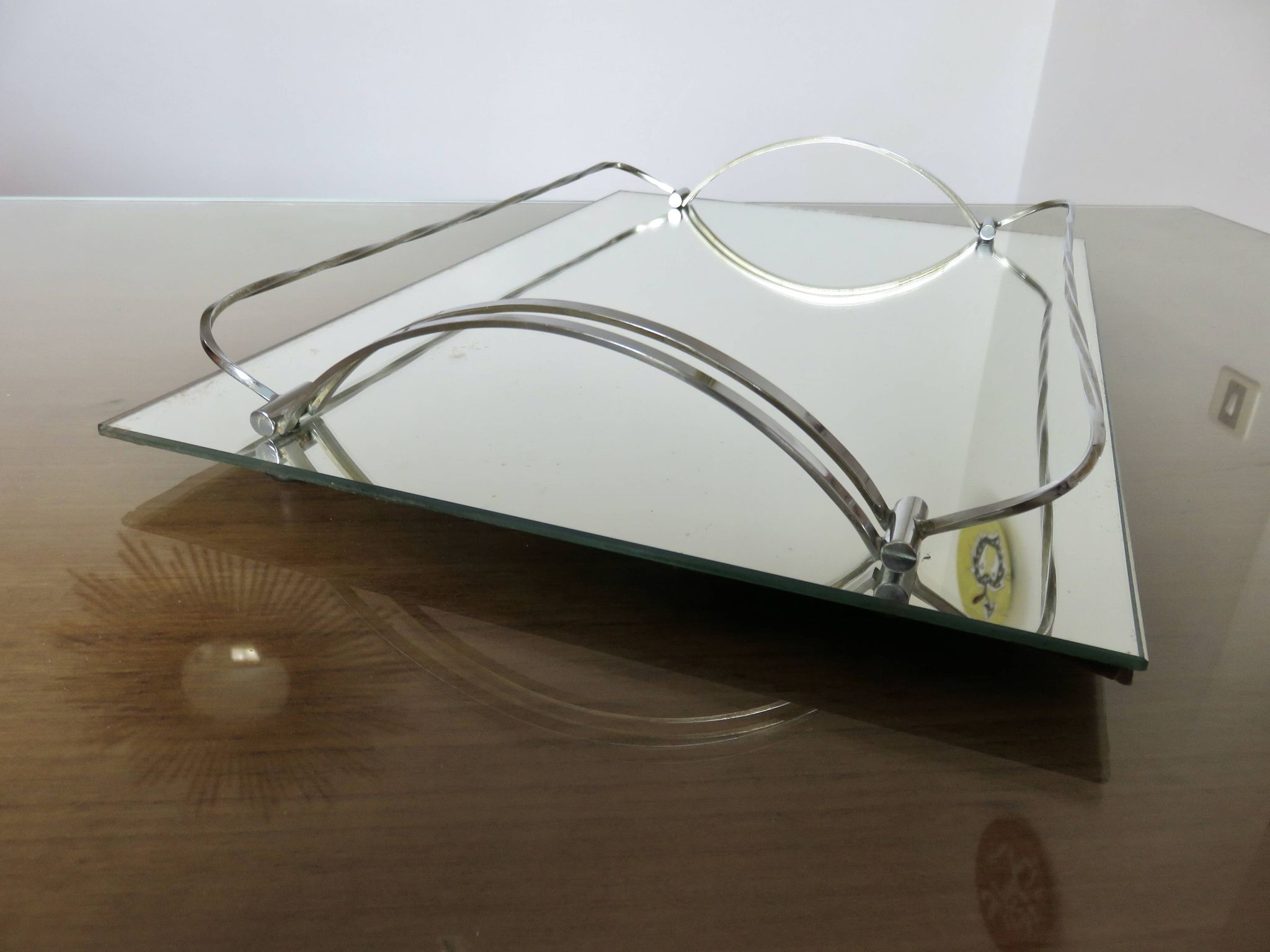Antique French chrome-plated brass mirror tray, Art Deco style, 1920s-30s