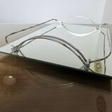 Ancien plateau miroir français en laiton chromé, art déco, années 20 30