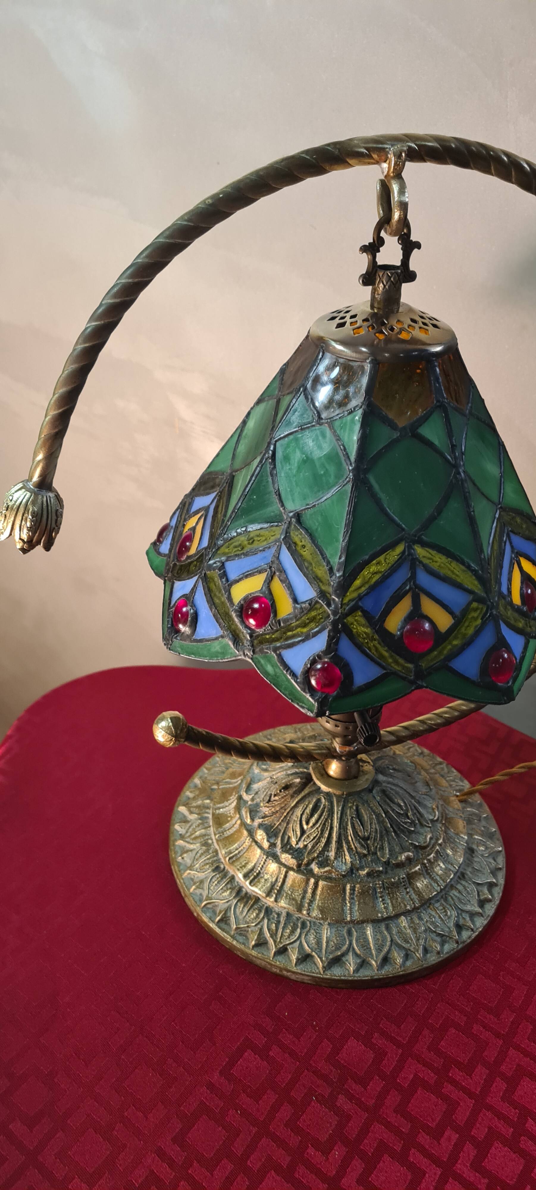 bronze and brass lamp tiffany style glass lampshade 38x32 inter on socket