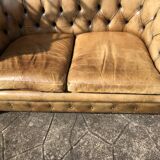 2-seater Chesterfield sofa in tan leather
