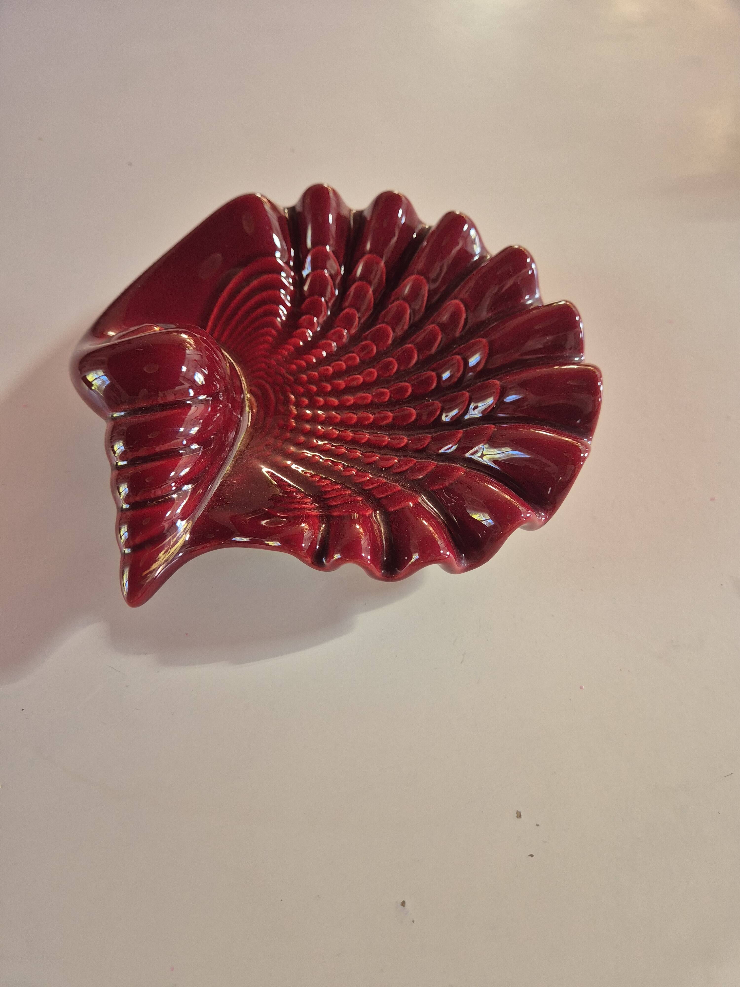 Vallauris red burgundy shell ashtray pocket emptier from the 60s